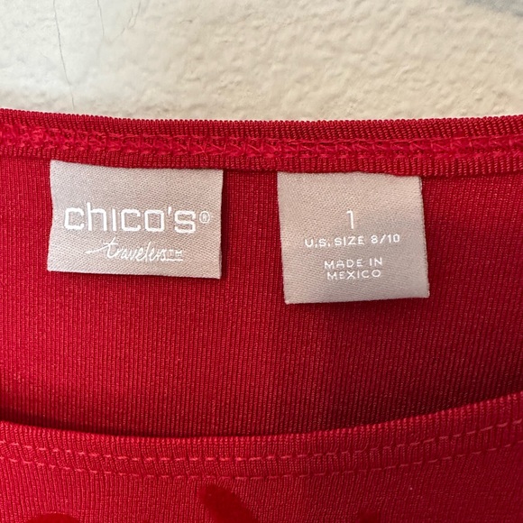 Chico's Travelers Red Tunic Top w/velvet embroidery 3/4 sleeves size - 1 - Picture 6 of 8
